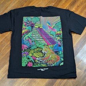 Vintage Costa Maya, Mahahial Mexico Black Graphic Tee with Jungle Print